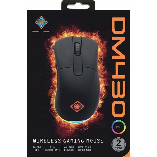 Mysz Deltaco Pelė DELTACO GAMING belaidė, 16.000 DPI, RGB, USB-C/USB-A, juoda / GAM-107