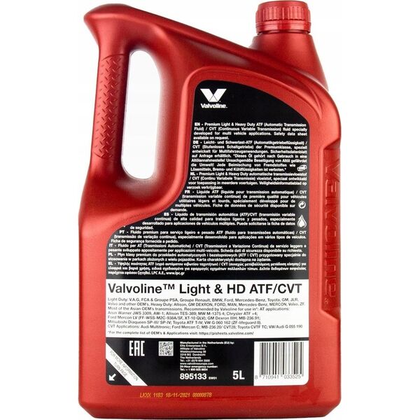 Valvoline Automatinių transmisijų alyva VALVOLINE LIGHT&HD ATF/CVT 5L, Valvoline