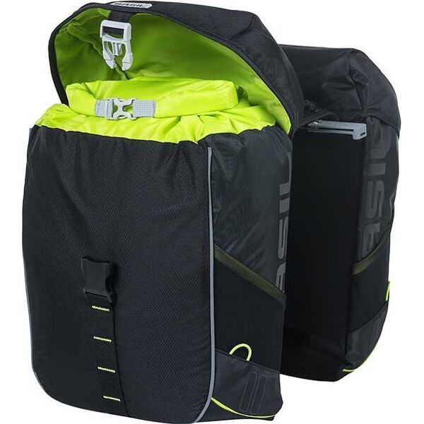Basil Sakwa turystyczna podwójna BASIL MILES DOUBLE PANNIER BAG 32L MIK System (ready to go), 100% wodoodporna black lime (NEW 2024)