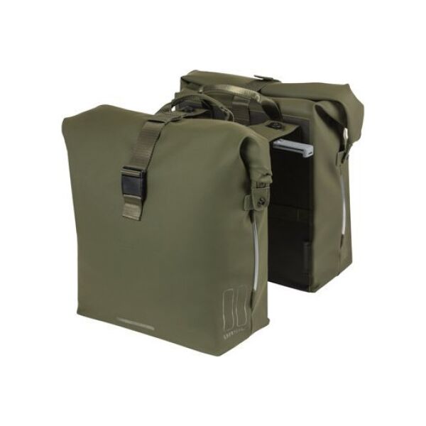 Basil Sakwa podwójna BASIL SOHO DOUBLE PANNIER BAG NORDLICHT MIK, MIK System (ready to go) 41L, 100% wodoodporna moss green oświetlenie Nordlicht Technology