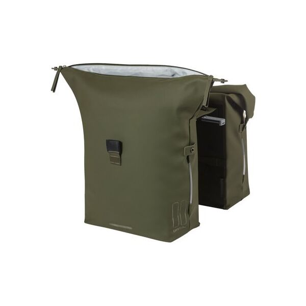 Basil Sakwa podwójna BASIL SOHO DOUBLE PANNIER BAG NORDLICHT MIK, MIK System (ready to go) 41L, 100% wodoodporna moss green oświetlenie Nordlicht Technology