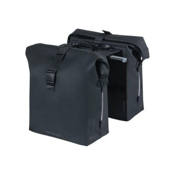 Basil Sakwa podwójna BASIL SOHO DOUBLE PANNIER BAG NORDLICHT MIK, MIK System (ready to go) 41L 100% wodoodporna night black oświetlenie Nordlicht Technology