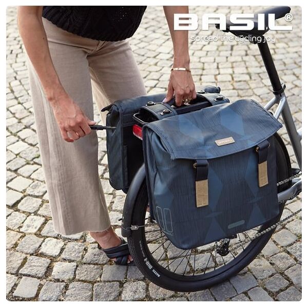 Basil Torba na bagażnik BASIL ELEGANCE DOUBLE PANNIER BAG MIK 40-49L, MIK System (ready to go) wodoodporna chateau taupe (NEW 2024)