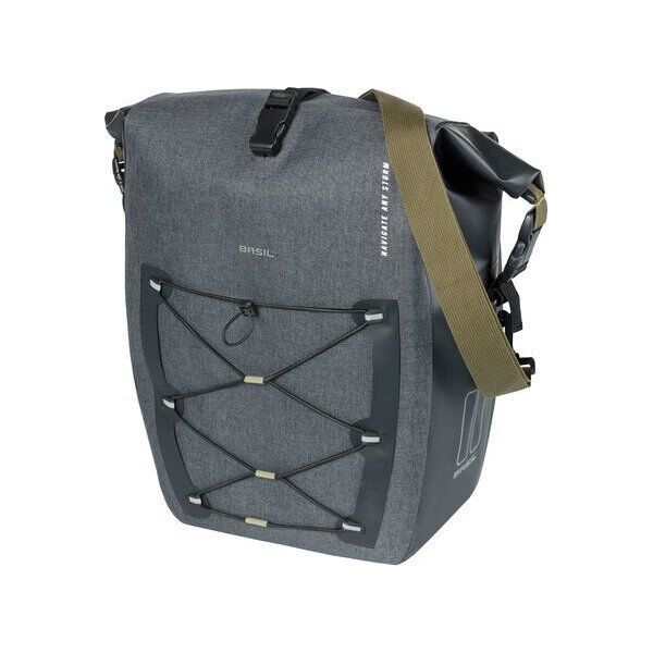 Basil Sakwa pojedyncza BASIL NAVIGATOR STORM SINGLE PANNIER BAG L 25-31 L, Hook On System, wodoodporna, grey black (NEW 2024)