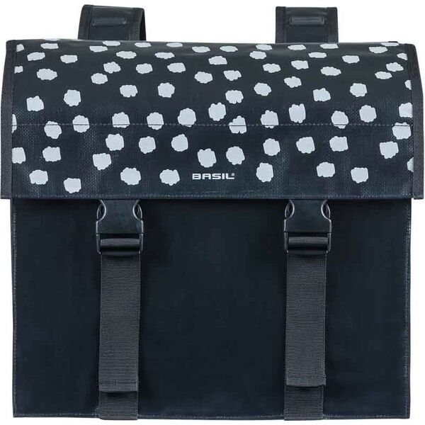 Basil Sakwa miejska podwójna BASIL URBAN LOAD DOUBLE PANNIER BAG 48-53L, Universal Bridge System, 100% wodoodporna, black reflective/black (NEW 2024)