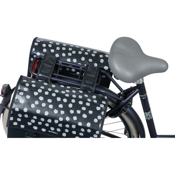 Basil Sakwa miejska podwójna BASIL URBAN LOAD DOUBLE PANNIER BAG 48-53L, Universal Bridge System, 100% wodoodporna, black reflective/black (NEW 2024)