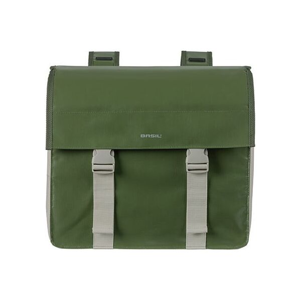 Basil Sakwa miejska podwójna BASIL URBAN LOAD DOUBLE PANNIER BAG 48-53L, Universal Bridge System, 100% wodoodporna, moss green/sand (NEW 2024)