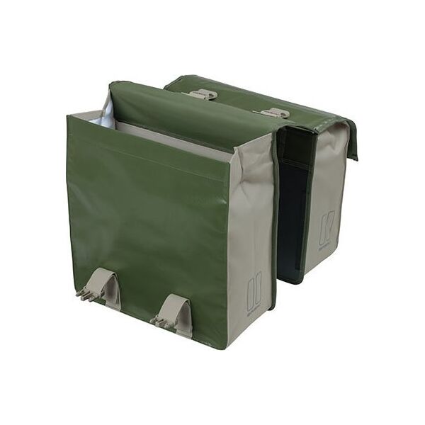 Basil Sakwa miejska podwójna BASIL URBAN LOAD DOUBLE PANNIER BAG 48-53L, Universal Bridge System, 100% wodoodporna, moss green/sand (NEW 2024)