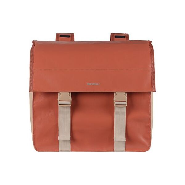 Basil Sakwa miejska podwójna BASIL URBAN LOAD DOUBLE PANNIER BAG 48-53L, Universal Bridge System, 100% wodoodporna, terra red/rose (NEW 2024)