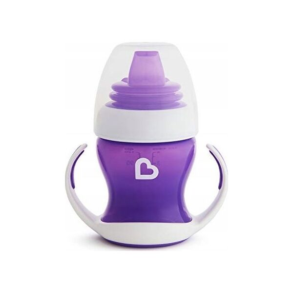 Munchkin MUNCHKIN mokomoji gertuvė su rankenomis ir minkštu snapeliu, Gentle Transition, violetinė, 4mėn+, 118 ml, 012550WWW