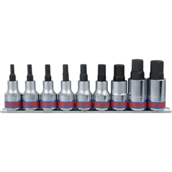 King Tony ZESTAW NASADEK Z KOŃCÓWKĄ HEX 1/2" 9 cz. KRÓTKIE 3/16" - 5/8" ZESTAW NA SZYNIE King Tony
