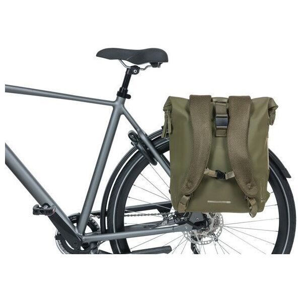 Basil Plecak/Sakwa rowerowa BASIL SOHO BACKPACK NORDLICHT17L, mocowanie na haki Hook-On System, wodoodporny poliester, oświetlenie, moss green (NEW 2024)