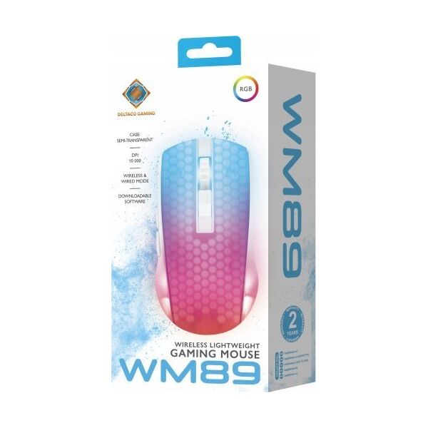 Mysz Deltaco Belaidė pusiau permatoma DELTACO GAMING pelė, RGB, itin lengva, balta / GAM-145-W