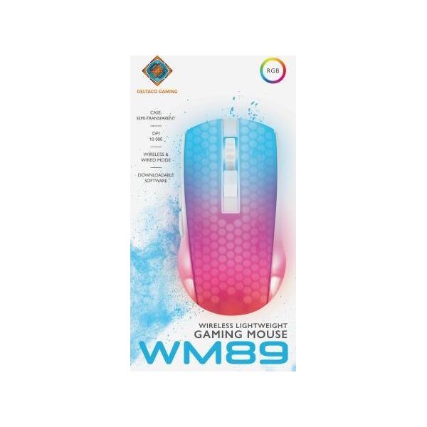 Mysz Deltaco Belaidė pusiau permatoma DELTACO GAMING pelė, RGB, itin lengva, balta / GAM-145-W
