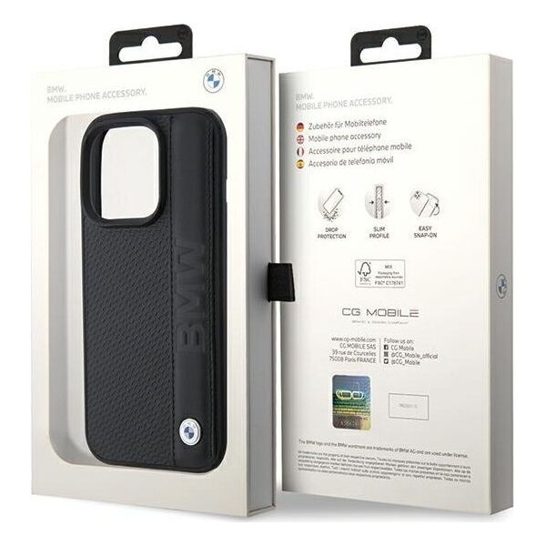 Triton BMW BMHCP15L22RDPK iPhone 15 Pro 6.1" czarny/black hardcase Leather Textured & Stripe