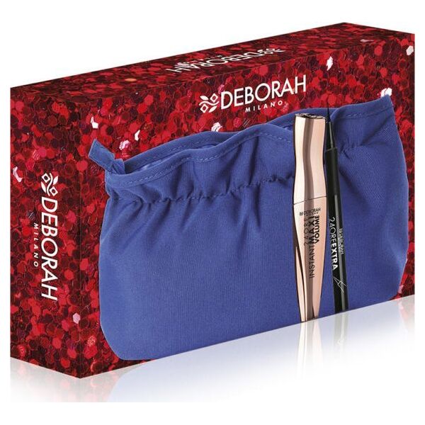 Deborah Set Deborah: Instant Maxi Volume, Volumizing, Mascara, Black, 11 ml + 24 Ore Extra, Gel Pencil Eyeliner, Black, 1.5 g + Makeup Bag, Blue For Women