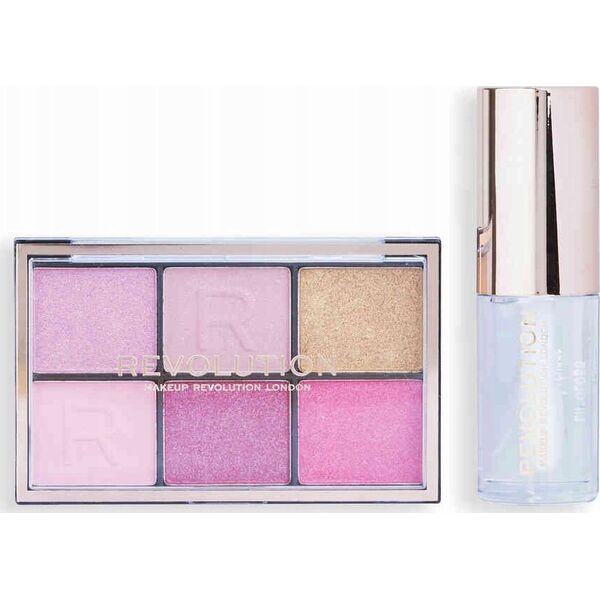 Makeup Revolution Mini Soft Glam Heroes Set Makeup Revolution: Reloaded, Eyeshadow Palette, HeartBreaker, 6 Shades, 4.2 g *Miniature + Pout Bom, Vegan, Lip Gloss, Glaze, 4 ml For Women