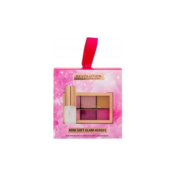 Makeup Revolution Mini Soft Glam Heroes Set Makeup Revolution: Reloaded, Eyeshadow Palette, HeartBreaker, 6 Shades, 4.2 g *Miniature + Pout Bom, Vegan, Lip Gloss, Glaze, 4 ml For Women
