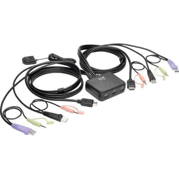 Przełącznik Eaton Eaton Tripp Lite series 2-Port USB/HD Cable KVM Switch with Audio/Video, Cables and USB Peripheral Sharing - KVM-/Audio-/USB-Switch - 2 x KVM/Audio/USB - 1 lokaler Benutzer - Desktop