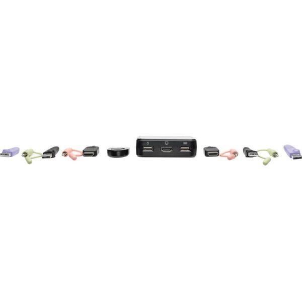 Przełącznik Eaton Eaton Tripp Lite series 2-Port USB/HD Cable KVM Switch with Audio/Video, Cables and USB Peripheral Sharing - KVM-/Audio-/USB-Switch - 2 x KVM/Audio/USB - 1 lokaler Benutzer - Desktop