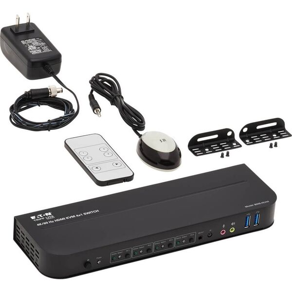 Przełącznik Eaton Eaton Tripp Lite series HDMI USB KVM Switch 4-Port 4K 60Hz HDR HDCP 2.2 IR USB Sharing - KVM-/Audio-/USB-Switch - 4 x KVM/Audio/USB - 1 lokaler Benutzer - Desktop