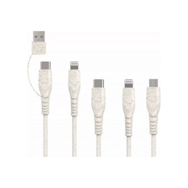 Kabel USB BIOnd USB-A + USB-C - USB-C + microUSB + 2x Lightning 1.2 m Biały (BIO-51-UNI)
