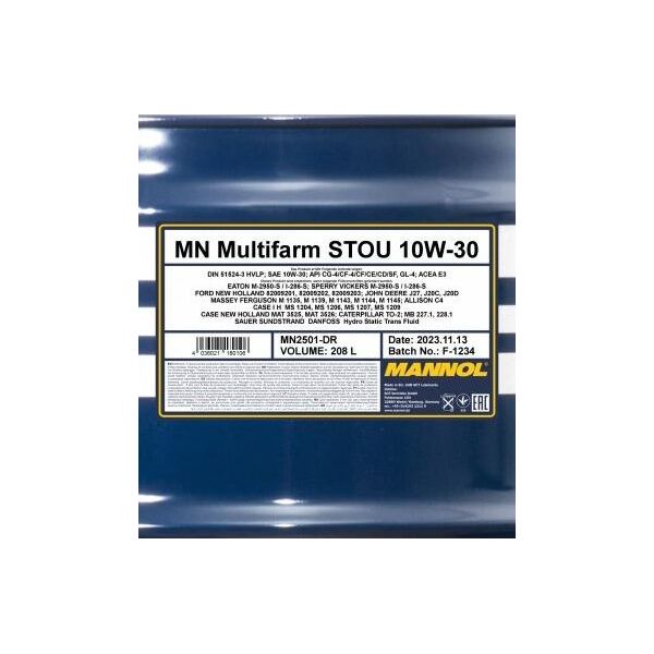 Mannol Alyva Multifarm STOU10W/30varikliams208 L