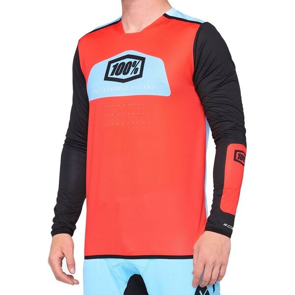 100% Koszulka męska 100% R-CORE X Jersey długi rękaw fluo red black roz. L (NEW)