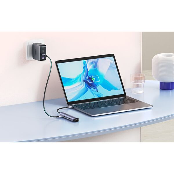 HUB USB Ugreen Hub / Adapter Ugreen Revodok CM418 USB-C do 2x USB, HDMI 4K 30 Hz, RJ45 1Gbps, PD 100W (szary)