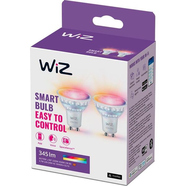 Signify WiZ White & Color GU10 Tunable  60W Glas Zweierpack