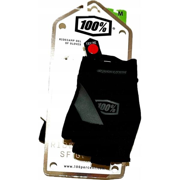 100% Rękawiczki 100% RIDECAMP GEL Short Finger Gloves Black - M (długość dłoni 187-193 mm) (NEW)