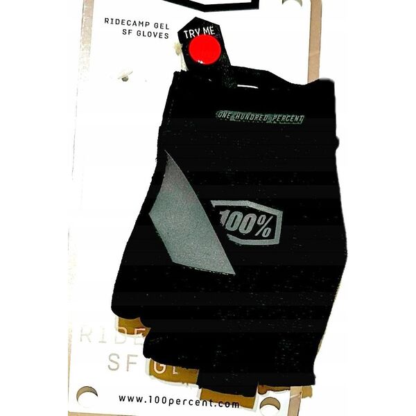 100% Rękawiczki 100% RIDECAMP GEL Short Finger Gloves Black - M (długość dłoni 187-193 mm) (NEW)
