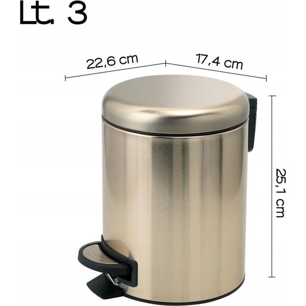 Kosz na pranie Sourcing POTTY PEDAL BIN 3 LT MATT GOLD