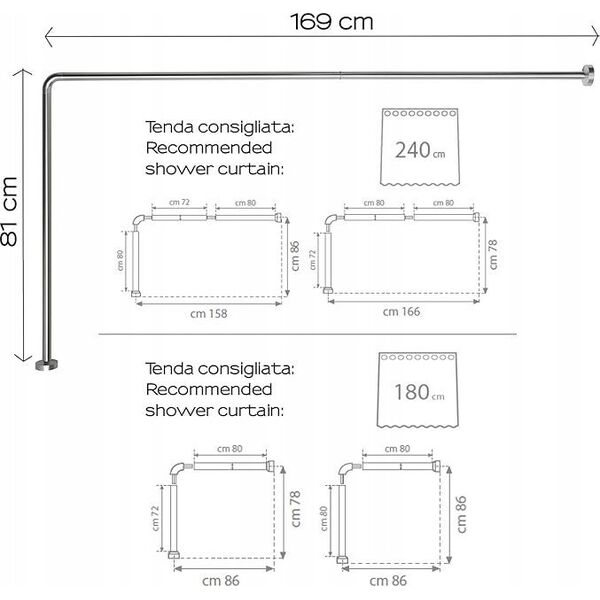 Sourcing SHOWER RAIL 80X170 D.25 CHROME