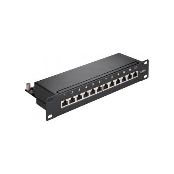 Goobay CAT 6 panel krosowy 10-calowy (25,4 cm), 12 portów - Wersja kolorystyczna Czarny
