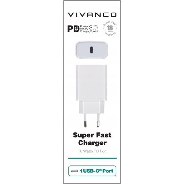 Zasilacz do laptopa Vivanco Vivanco FAST CHARGING 1XUSB-C PD 18W