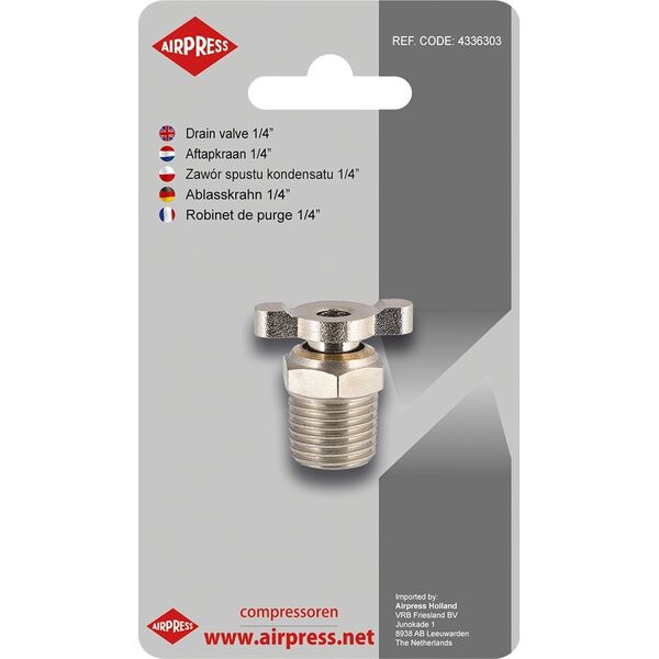 Sprężarka Airpress ZAWÃR SPUSTU KONDENSATU 1/4' BLISTER (SPR. 24L)