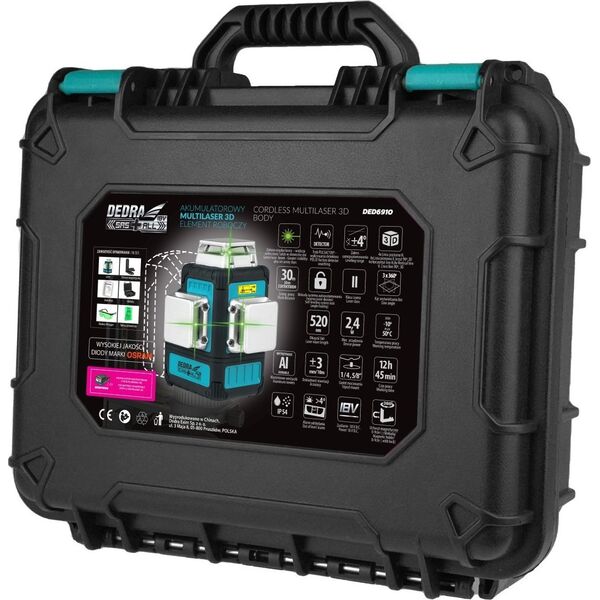 Dedra Multilaser 3D 18V, zielony, walizka SAS