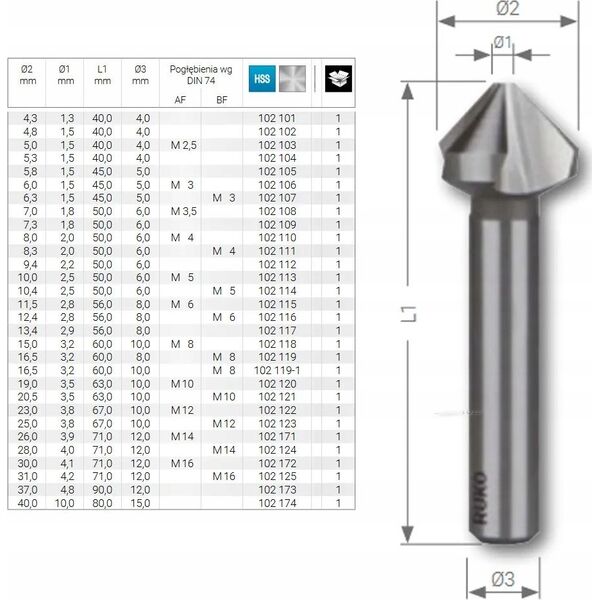 Wiertło Sourcing Countersink RUKO HSS DIN335, O 25.0mm