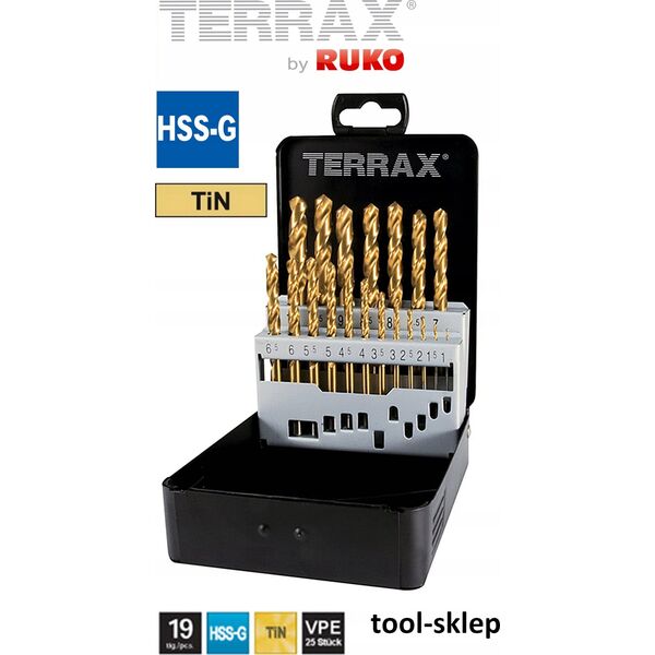 Wiertło Sourcing 19-piece drill set RUKO Terrax HSS-G TiN