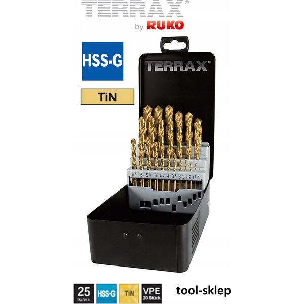 Wiertło Sourcing 25-piece drill set RUKO Terrax HSS-G TiN
