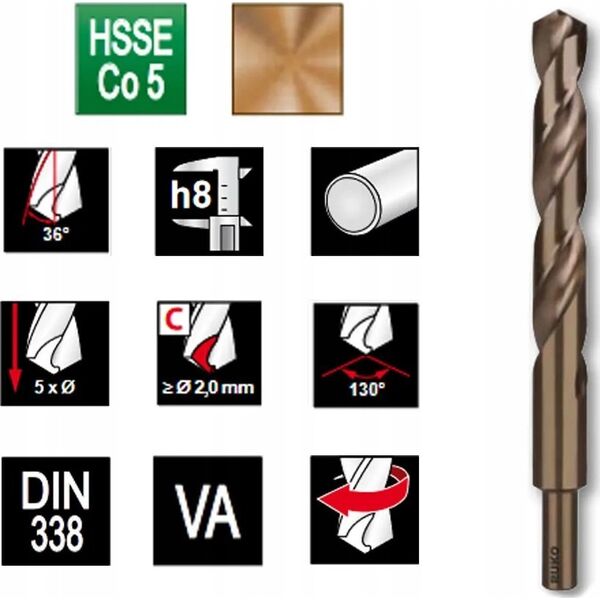 Wiertło Sourcing Spiral drill RUKO HSS-G Co with hollow shank O 15.5 mm