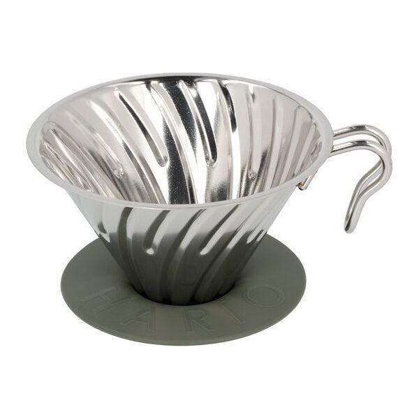 Hario Hario - Metalowy Drip V60-02 Outdoor srebrny z silikonową podstawką