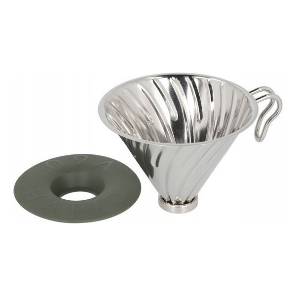 Hario Hario - Metalowy Drip V60-02 Outdoor srebrny z silikonową podstawką