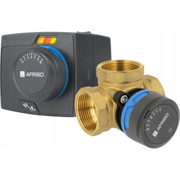 Afriso Zawór mieszający 3-drogowy obrotowy ARV 385 Vario ProClick + ARM 343 ProClick, DN32, Rp1 1/4", Kvs 7,5-19