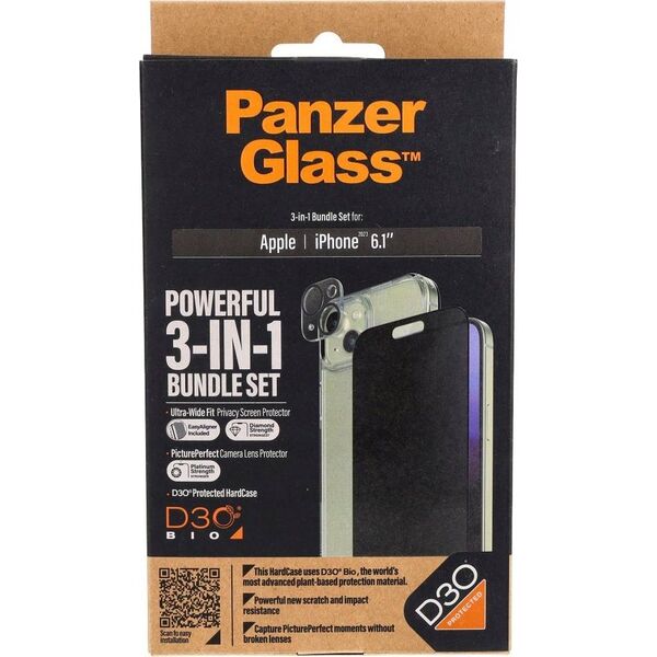 PanzerGlass PanzerGlass Privacy Bundle 3in1 iPhone 15 6.1" D3O Hardcase + Screen Protector UWF+ Lens 1136+1172+P2809
