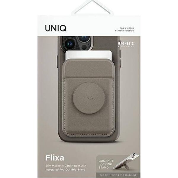 Podstawka Uniq UNIQ Flixa magnetyczny portfel na karty z podpórką szary/flint grey MagSafe