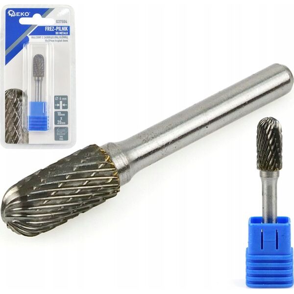 Geko Frez-pilnik do metalu 10x20mm trzpień 6mm (walcowy z zaokrągloną główką) (200)