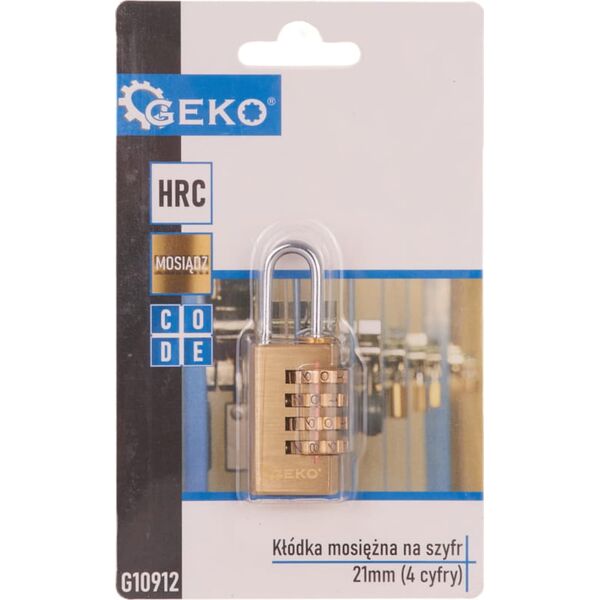 Geko Kłódka mosiężna na szyfr 21mm (4 cyfry) (12/144)