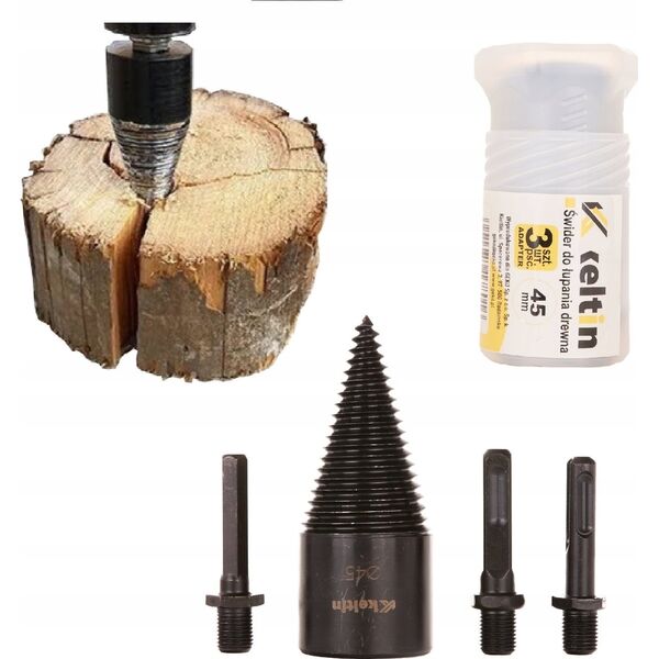 KELTIN Wiertło – świder do łupania drewna 45mm + zestaw adapterów 3szt. (20)